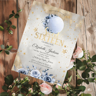 Celestial Sun,Blue Moon Roses Stars Sweet 16 Invitation