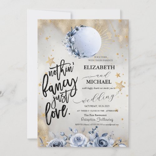 Celestial SunBlue Moon Roses Stars Wedding  Invitation