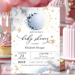 Celestial Sun,Blue Moon,Stars Baby Shower Invitation