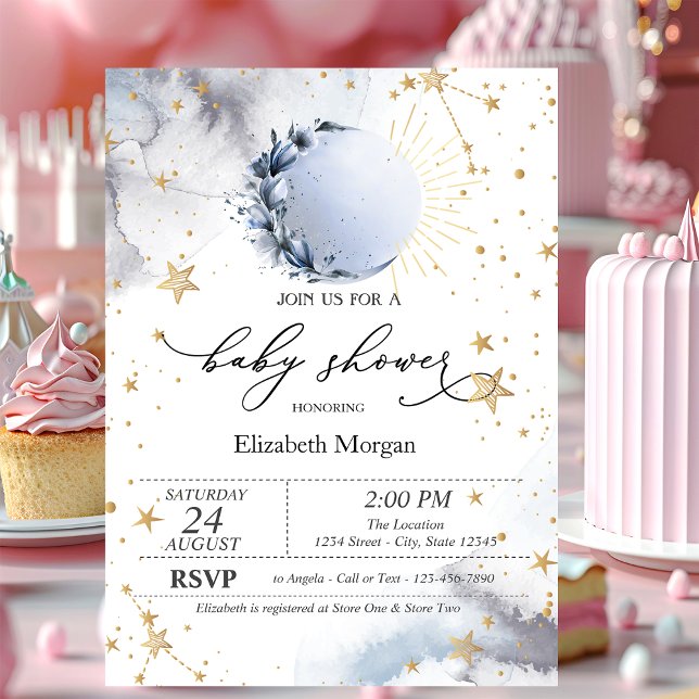 Celestial Sun,Blue Moon,Stars Baby Shower  Invitation (Creator Uploaded)