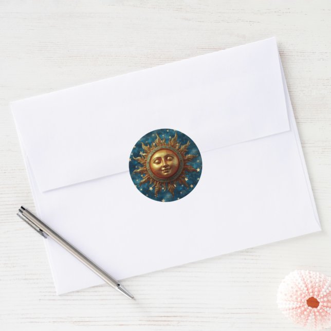 Celestial Sun Classic Round Sticker (Envelope)