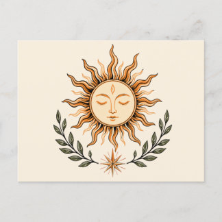 Celestial Sun Face Botanical Mystical Art Postcard