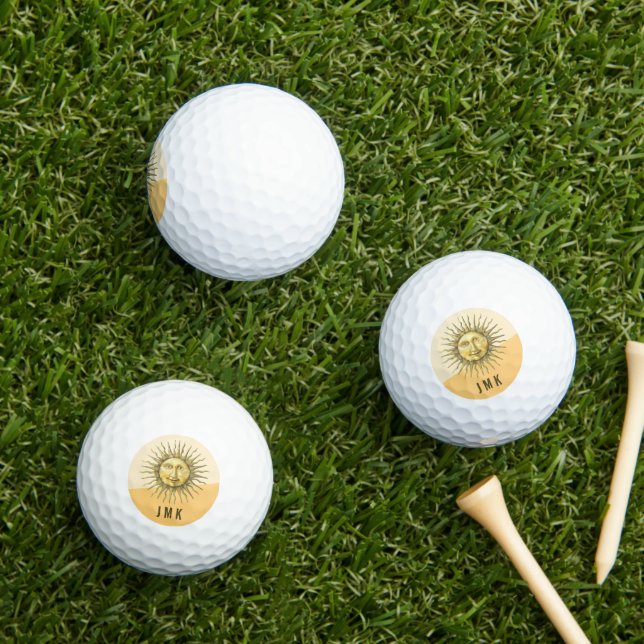 Celestial Sun Face Colorblock Monogram  Golf Balls (Insitu Grass)