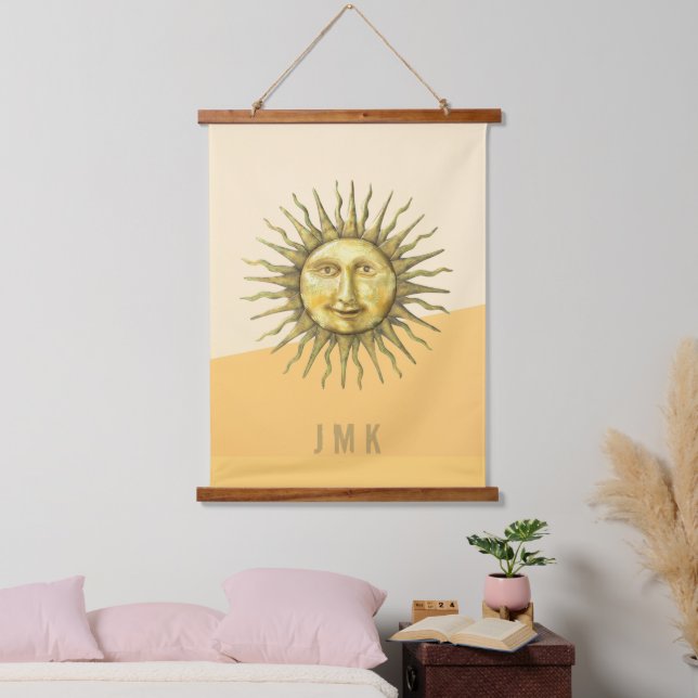 Celestial Sun Face Colorblock Monogram   Hanging Tapestry (Bedroom)
