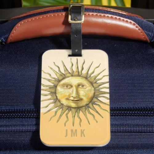 Celestial Sun Face Colorblock Monogram  Luggage Tag