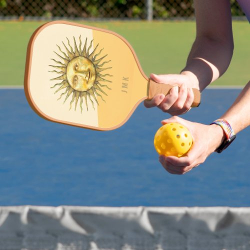 Celestial Sun Face Colorblock Monogram  Pickleball Paddle