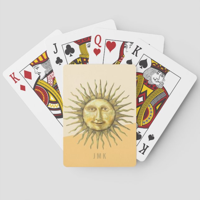 Celestial Sun Face Colorblock Monogram  Poker Cards (Back)