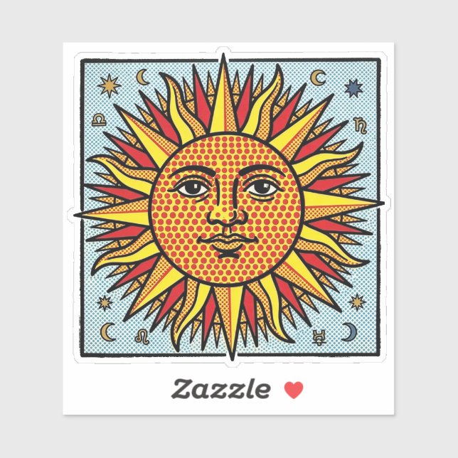 Celestial Sun Face Pop Art Comic Style Sunburst Sticker (Sheet)