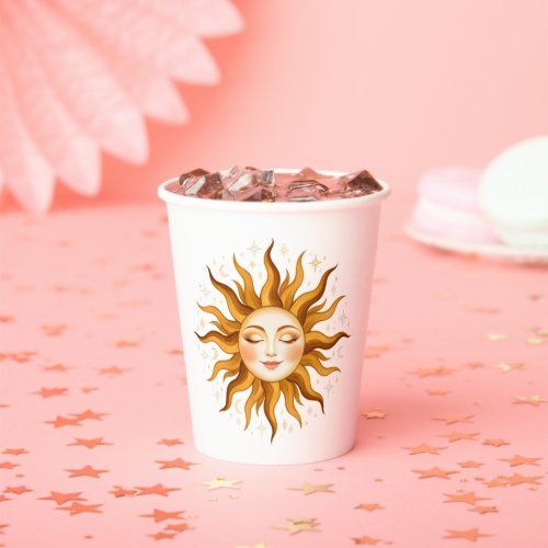 Celestial Sun Face Vintage Boho Art Paper Cups