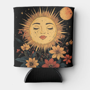 Celestial Sun Goddess with Blossoming Florals Can Cooler