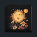 Celestial Sun Goddess with Blossoming Florals Gift Box<br><div class="desc">Bask in the warmth and wonder of this stunning celestial design! This illustration captures a harmonious balance of the cosmos and nature, featuring a radiant sun with a serene, feminine face surrounded by vibrant golden rays. Delicate wildflowers in warm shades of crimson red, burnt orange, and golden yellow bloom around...</div>