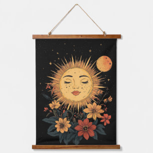 Celestial Sun Goddess with Blossoming Florals Hanging Tapestry