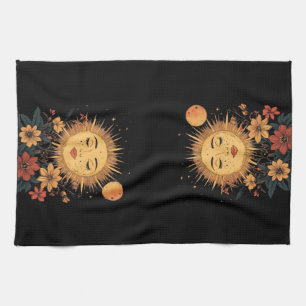 Celestial Sun Goddess with Blossoming Florals Kitchen Towel