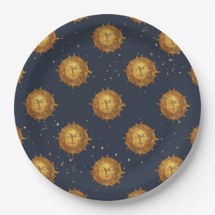 Celestial Sun Gold Pattern (1) Paper Plates