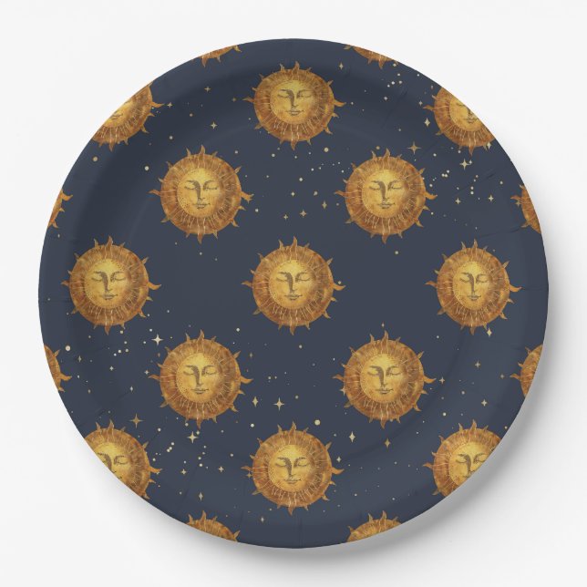 Celestial Sun Gold Pattern (1) Paper Plates (Front)