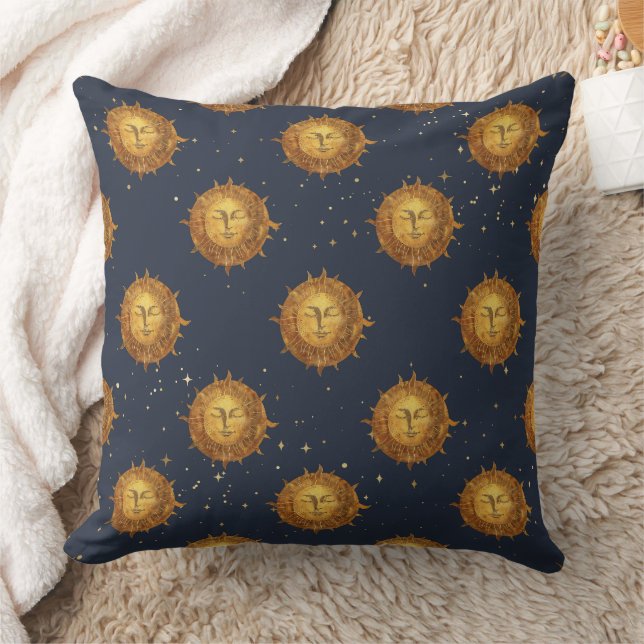 Celestial Sun Gold Pattern (1) Throw Pillow (Blanket)