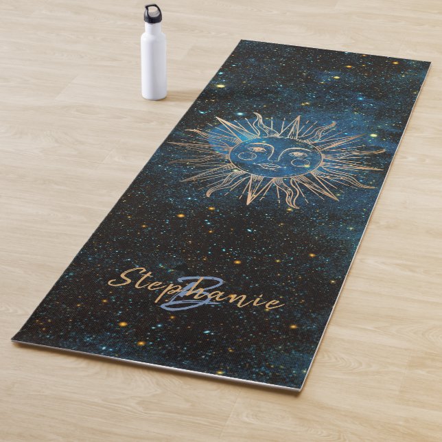 Celestial Sun Monogram Name Glitter Navy Cool Yoga Mat (In Situ)