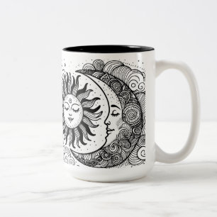 Celestial Sun Moon and Stars Custom Coloring Two-Tone Coffee Mug