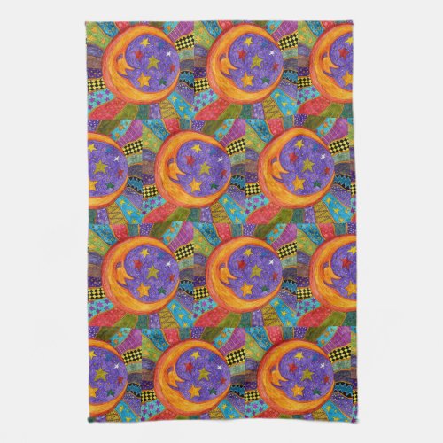 Celestial Sun Moon and Stars Kitchen Towel