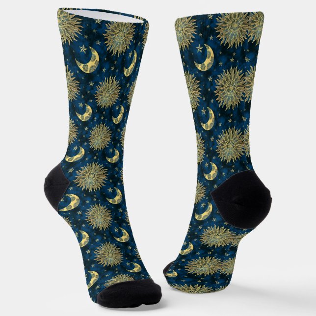 Celestial Sun Moon and Stars Pattern Socks (Angled)