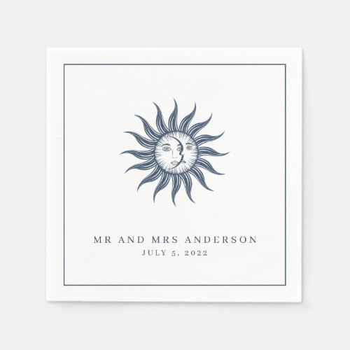 Celestial Sun  Moon Blue Wedding Napkins