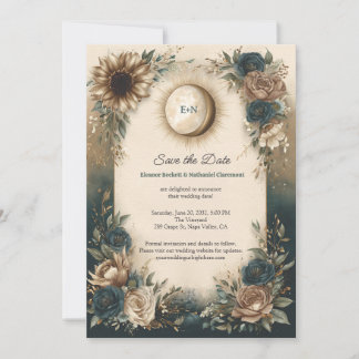 Celestial Sun Moon Boho Floral Save the Date