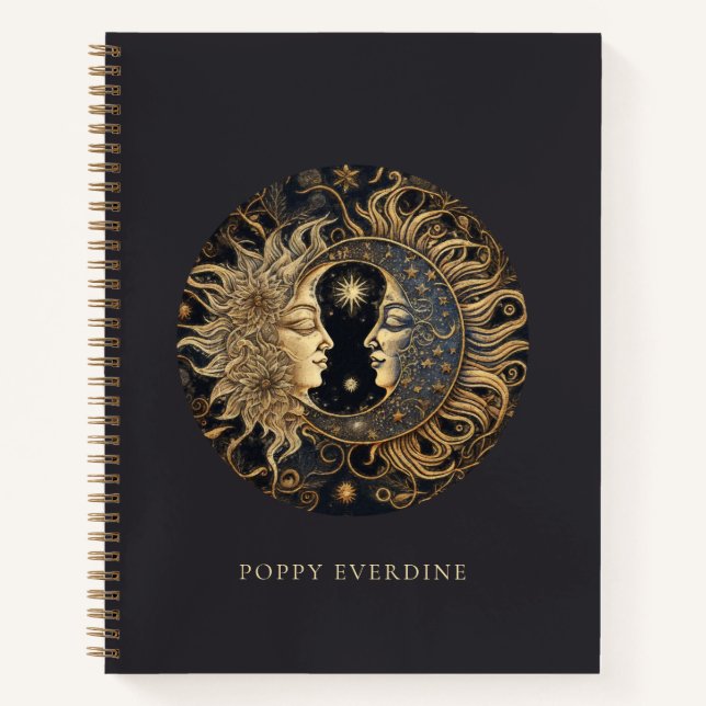 Celestial Sun Moon Face Personalized  Notebook (Front)