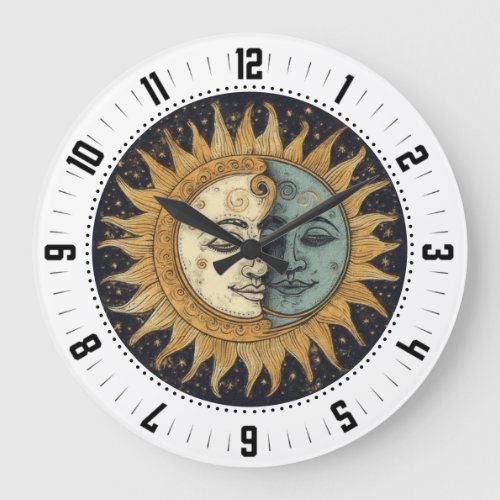 Celestial Sun Moon Faces Large Clock