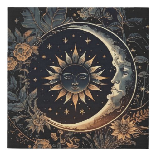 Celestial Sun  Moon Faux Canvas Print