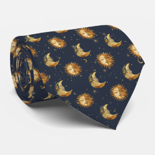 Celestial Sun & Moon Gold Starry Night Pattern (1) Neck Tie