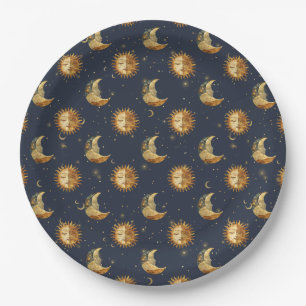 Celestial Sun & Moon Gold Starry Night Pattern (1) Paper Plates