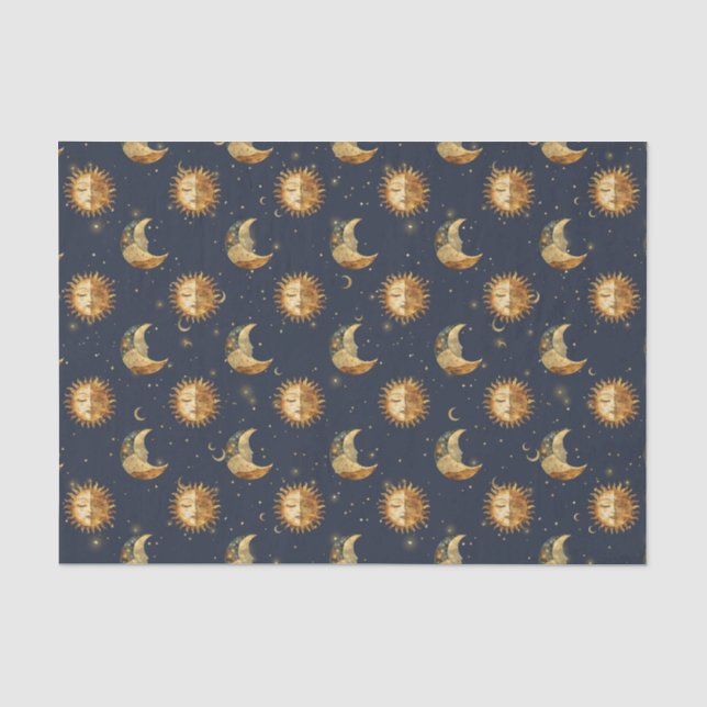 Celestial Sun & Moon Gold Starry Night Pattern (1) Tissue Paper (Front)