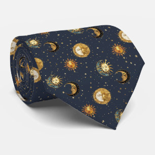 Celestial Sun & Moon Gold Starry Night Pattern (2) Neck Tie