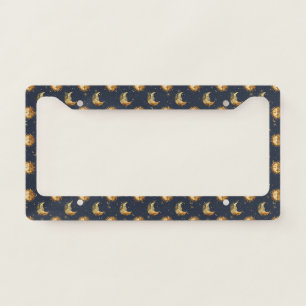 Celestial Sun & Moon Gold Starry Night Pattern License Plate Frame