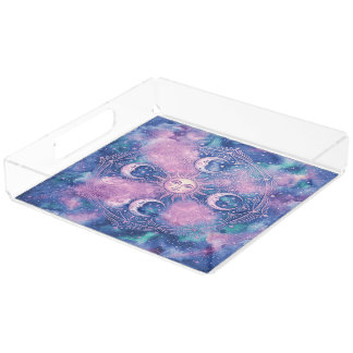 Celestial Sun & Moon Mandala Galaxy Nebula Acrylic Tray