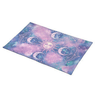 Celestial Sun & Moon Mandala Galaxy Nebula Cloth Placemat
