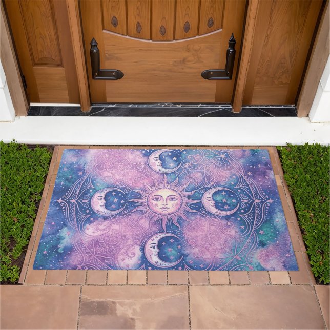 Celestial Sun & Moon Mandala Galaxy Nebula Doormat (Outdoor)