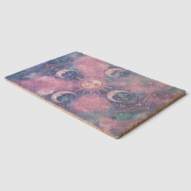 Celestial Sun & Moon Mandala Galaxy Nebula Fiber Doormat (Corner)