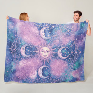 Celestial Sun & Moon Mandala Galaxy Nebula Fleece Blanket