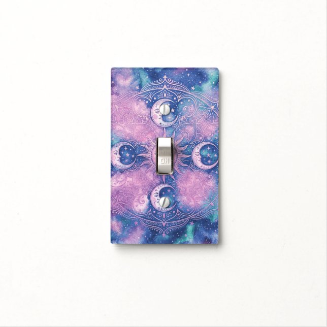 Celestial Sun & Moon Mandala Galaxy Nebula Light Switch Cover (In Situ)