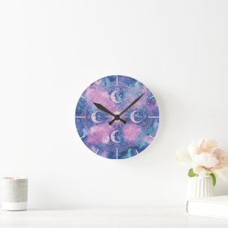 Celestial Sun & Moon Mandala Galaxy Nebula Round Clock