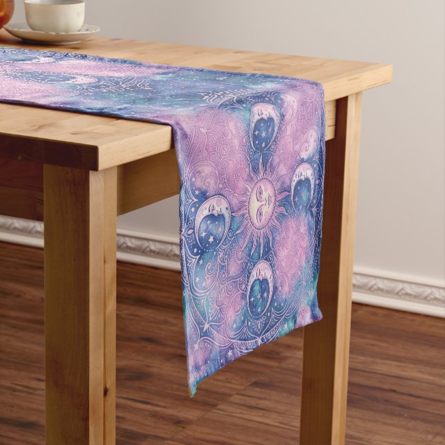 Celestial Sun & Moon Mandala Galaxy Nebula Short Table Runner (In Situ)