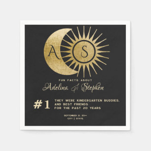 Celestial Sun Moon Monogram Crest Gold Fun Facts Napkins