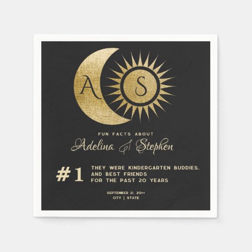 Celestial Sun Moon Monogram Crest Gold Fun Facts Napkins