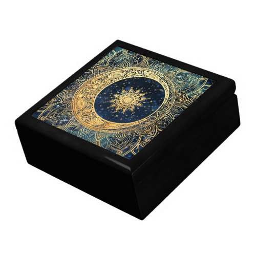Celestial Sun Moon Nebula Mandala Wooden Keepsake Gift Box