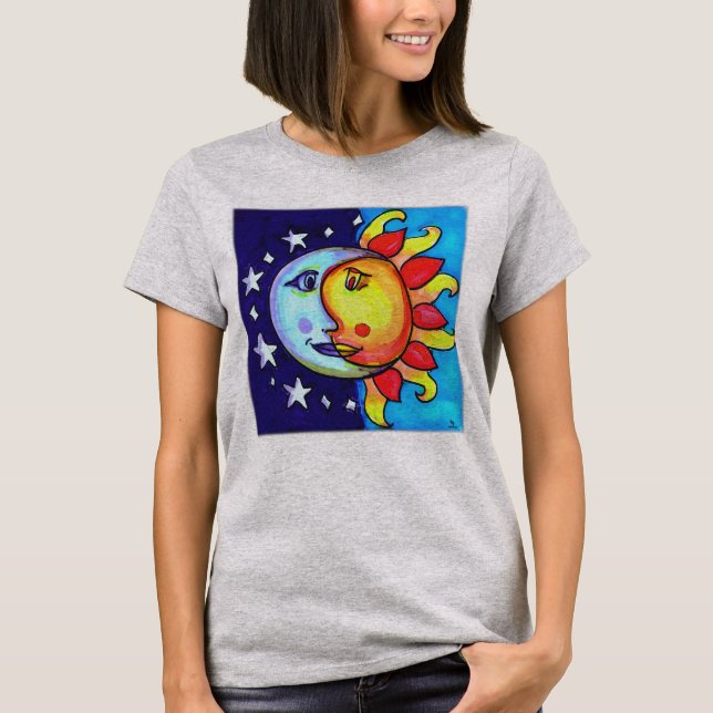 Celestial Sun Moon Nineties Art Design T-Shirt (Front)