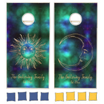Celestial Sun Moon Personalized Name Blue Green