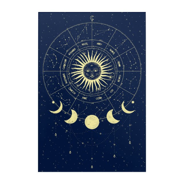 Celestial Sun Moon Phases Zodiac Acrylic Print (Front)