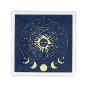 Celestial Sun Moon Phases Zodiac Acrylic Tray