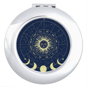 Celestial Sun Moon Phases Zodiac Compact Mirror